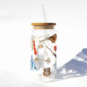 Szklanka 550 ml z bambusową pokrywką i słomką - inspirowany harrym potterem hogwart szkoła magii - pocichutku.pl