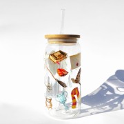 Szklanka 550 ml z bambusową pokrywką i słomką - inspirowany harrym potterem hogwart szkoła magii - pocichutku.pl