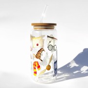 Szklanka 550 ml z bambusową pokrywką i słomką - inspirowany harrym potterem hogwart szkoła magii - pocichutku.pl