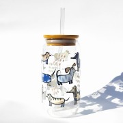 Szklanka 550 ml z bambusową pokrywką i słomką - jamniki jamnikowo - pocicjutku.pl
