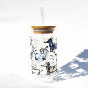 Szklanka 550 ml z bambusową pokrywką i słomką - jamniki jamnikowo - pocicjutku.pl
