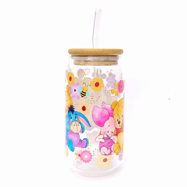 Szklanka 550 ml z pokrywką i słomką - love kubuś puchatek szklanka pełna miłości - pocichutku.pl