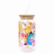 Szklanka 550 ml z pokrywką i słomką - love kubuś puchatek szklanka pełna miłości - pocichutku.pl