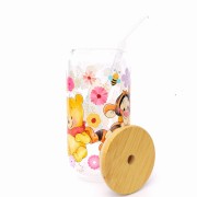 Szklanka 550 ml z pokrywką i słomką - love kubuś puchatek szklanka pełna miłości - pocichutku.pl
