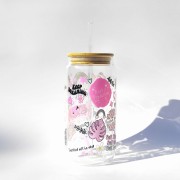 Szklanka 550 ml Cup of Positivity z bambusową pokrywką i słomką – kolorowe motywacyjne napisy, serduszka i tęcze – pocichutku.pl