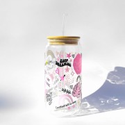 Szklanka 550 ml Cup of Positivity z bambusową pokrywką i słomką – kolorowe motywacyjne napisy, serduszka i tęcze – pocichutku.pl