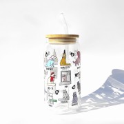 Szklanka 550 ml z bambusową pokrywką i słomką – z kotkami inspirowanymi albumami taylor swift – pocichutku.pl