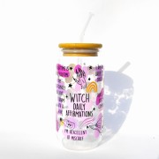 Szklanka 550 ml z bambusową pokrywką i słomką - kubek z afirmacjami dla wiedźmy czarownicy - pocichutku.pl
