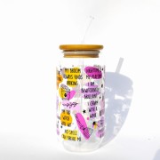 Szklanka 550 ml z bambusową pokrywką i słomką - kubek z afirmacjami dla wiedźmy czarownicy - pocichutku.pl