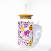 Szklanka 550 ml z bambusową pokrywką i słomką - kubek z afirmacjami dla wiedźmy czarownicy - pocichutku.pl