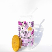 Szklanka 550 ml z bambusową pokrywką i słomką - kubek z afirmacjami dla wiedźmy czarownicy - pocichutku.pl