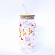 Szklanka 550 ml z pokrywką i słomką - bride to be dla przyszłej panny młodej wieczór panieński, w kolorach różu i pomarańczy - pocichutku.pl