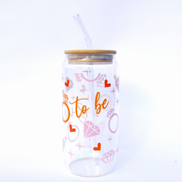 Szklanka 550 ml z pokrywką i słomką - bride to be dla przyszłej panny młodej wieczór panieński, w kolorach różu i pomarańczy - pocichutku.pl