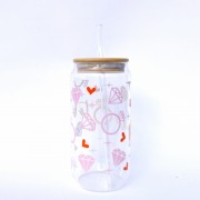 Szklanka 550 ml z pokrywką i słomką - bride to be dla przyszłej panny młodej wieczór panieński, w kolorach różu i pomarańczy - pocichutku.pl