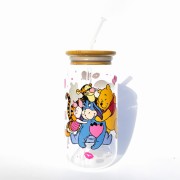 Szklanka 550 ml z bambusową pokrywką i słomką – love kłapouchy - kubek z kubusia pucharka - osiołek - pocichutku.pl