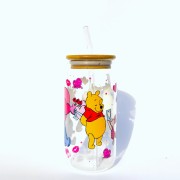 Szklanka 550 ml z bambusową pokrywką i słomką – love kłapouchy - kubek z kubusia pucharka - osiołek - pocichutku.pl