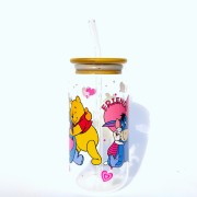 Szklanka 550 ml z bambusową pokrywką i słomką – love kłapouchy - kubek z kubusia pucharka - osiołek - pocichutku.pl