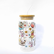 Szklanka 550ml z bambusową pokrywką i słomką - pastelowy kubuś puchatek szklanka dla dziecka na prezent - pocichutku.pl