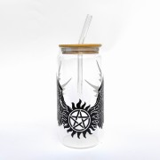 Szklanka 550 ml z bambusową pokrywką i słomką – supernatural outlet skrzydła - pocichutku.pl