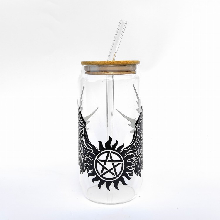 Szklanka 550 ml z bambusową pokrywką i słomką – supernatural outlet skrzydła - pocichutku.pl