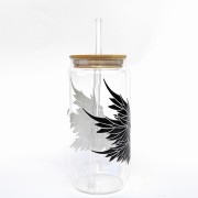 Szklanka 550 ml z bambusową pokrywką i słomką – supernatural outlet skrzydła - pocichutku.pl