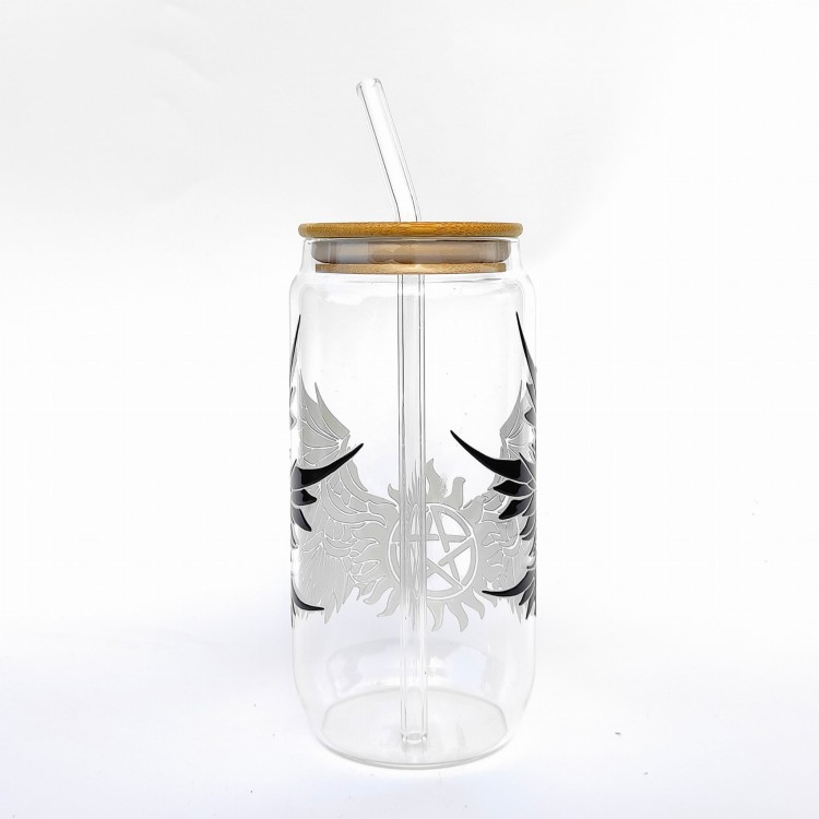 Szklanka 550 ml z bambusową pokrywką i słomką – supernatural outlet skrzydła - pocichutku.pl