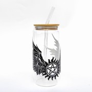 Szklanka 550 ml z bambusową pokrywką i słomką – supernatural outlet skrzydła - pocichutku.pl