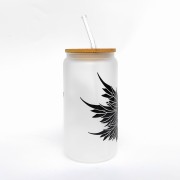 Szklanka 550 ml z bambusową pokrywką i słomką – supernatural outlet skrzydła mleczne szkło - pocichutku.pl