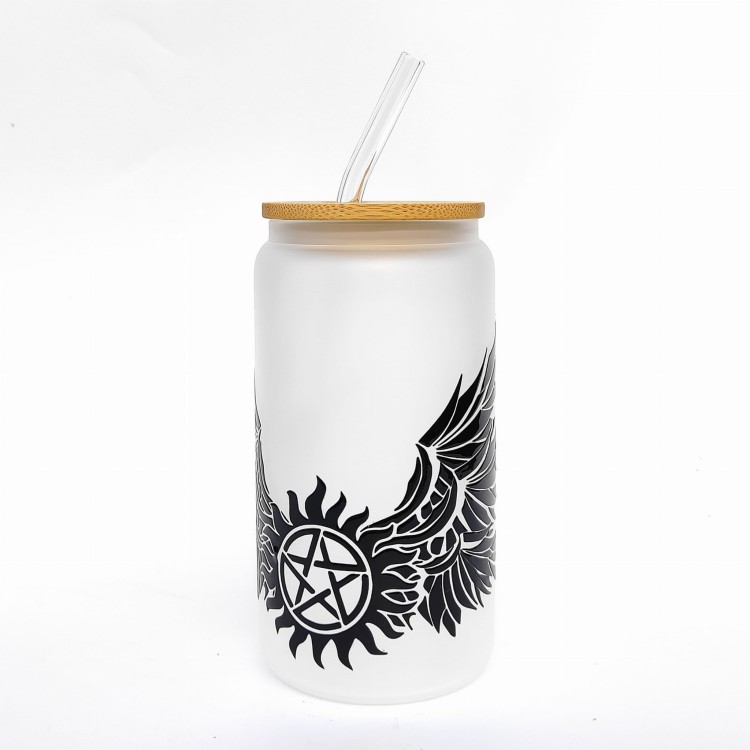 Szklanka 550 ml z bambusową pokrywką i słomką – supernatural outlet skrzydła mleczne szkło - pocichutku.pl