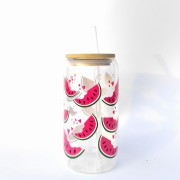 Szklanka 550 ml z bambusową pokrywką i słomką – arbuzowa lemioniada - kolorowe owoce - pocichutku.pl