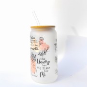 Szklanka 550 ml z bambusową pokrywką i słomką - be amazing! bądź niesamowita! kubek motywujący - mleczne szkło - pocichutku.pl