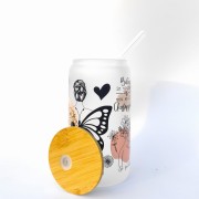 Szklanka 550 ml z bambusową pokrywką i słomką - be amazing! bądź niesamowita! kubek motywujący - mleczne szkło - pocichutku.pl