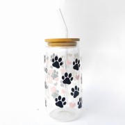 Szklanka 550 ml z bambusową pokrywką i słomką - life is better with dogs kubek dla psiarza życie jest lepsze z pieskami psem psami - pocichutku.pl