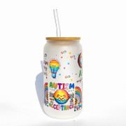 Szklanka 550 ml z bambusową pokrywką i słomką - outlet autyzm duma z autyzmu autystyczne dziecko  - pocichutku.pl