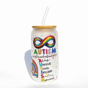 Szklanka 550 ml z bambusową pokrywką i słomką - outlet autyzm duma z autyzmu autystyczne dziecko  - pocichutku.pl