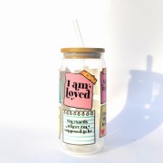 Szklanka 550 ml z bambusową pokrywką i słomką - Motywujące notatki outlet  - pocichutku.pl