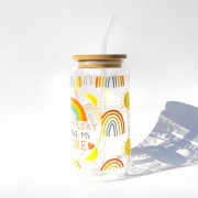 Szklanka 550 ml z bambusową pokrywką i słomką - Beatiful day to leave me alone - piękny dzień by zostawić mnie w spokoju - pocichutku.pl
