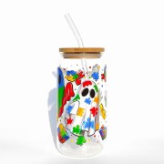 Szklanka 550 ml z bambusową pokrywką i słomką - duszki w kolorach autyzmu kolorowy autyzm - pocichutku.pl