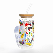 Szklanka 550 ml z bambusową pokrywką i słomką - duszki w kolorach autyzmu kolorowy autyzm - pocichutku.pl