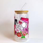 Szklanka 550 ml z bambusową pokrywką i szklaną słomką - suszarka, grzebień i akcesoria fryzjerskie - pocichutku.pl