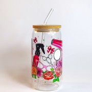 Szklanka 550 ml z bambusową pokrywką i szklaną słomką - suszarka, grzebień i akcesoria fryzjerskie - pocichutku.pl