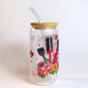 Szklanka 550 ml z bambusową pokrywką i szklaną słomką - suszarka, grzebień i akcesoria fryzjerskie - pocichutku.pl
