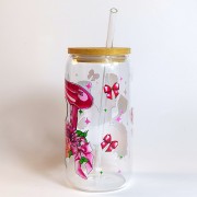 Szklanka 550 ml z bambusową pokrywką i szklaną słomką - suszarka, grzebień i akcesoria fryzjerskie - pocichutku.pl