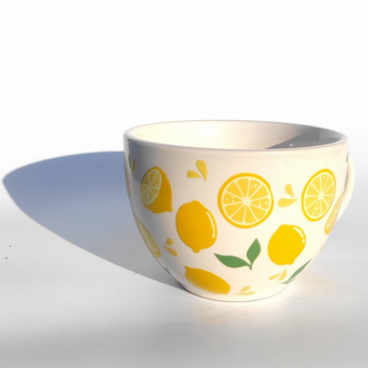 Porcelanowa filiżanka w cytryny i listki - pocichutku.pl