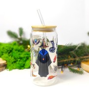 Szklanka 550 ml z bambusową pokrywką i słomką – Ravenclaw z herbem i motywami z Hogwartu – pocichutku.pl
