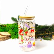Szklany kubek 550 ml z bambusową pokrywką i słomką - Zaczarowana - elementy z świata romansu i fantastyki - pocichutku.pl