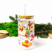 Szklany kubek 550 ml z bambusową pokrywką i słomką - Zaczarowana - elementy z świata romansu i fantastyki - pocichutku.pl