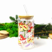 Szklany kubek 550 ml z bambusową pokrywką i słomką - Zaczarowana - elementy z świata romansu i fantastyki - pocichutku.pl