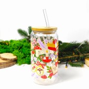 Szklany kubek 550 ml z bambusową pokrywką i słomką - Zaczarowana - elementy z świata romansu i fantastyki - pocichutku.pl
