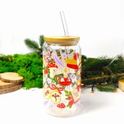 Szklany kubek 550 ml z bambusową pokrywką i słomką - Zaczarowana - elementy z świata romansu i fantastyki - pocichutku.pl